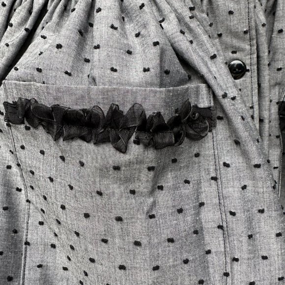 Vintage Dotted Dress with pockets & black pleated trim ~ Gray & Black - Picture 8 of 11